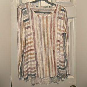 Signature Studio Cream Striped Long Sleeve‎ Comfy Shirt Size Large